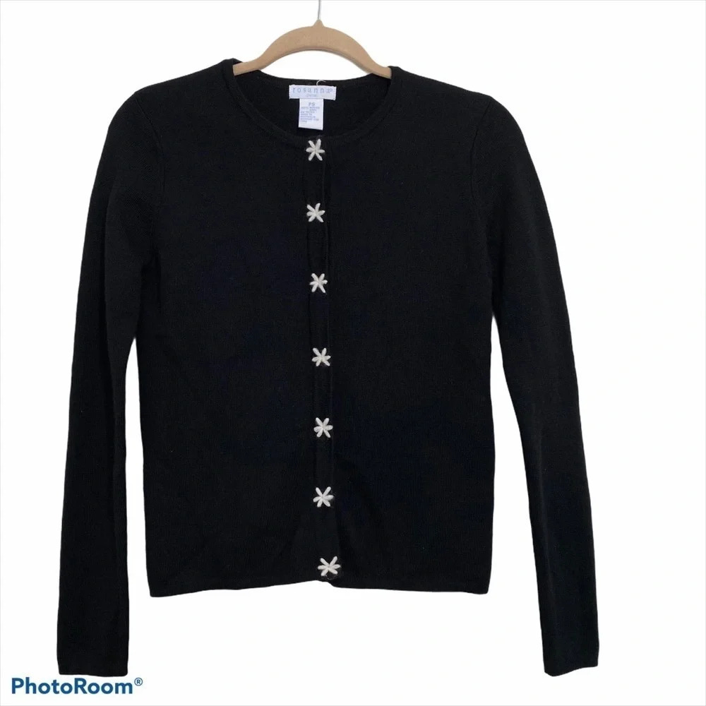 VTG Rosanna Cardigan Sweater Merino Wool Black PS